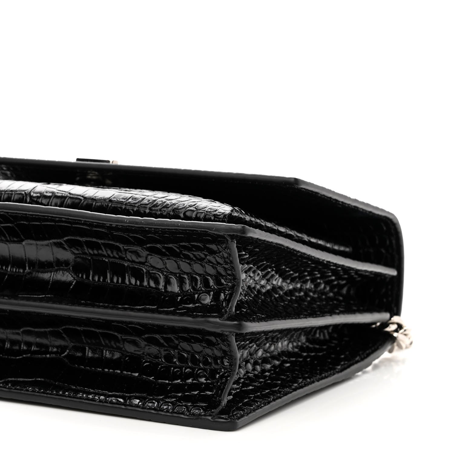 Saint Laurent Calfskin Crocodile Embossed Medium Monogram Sunset Black 9 of 10