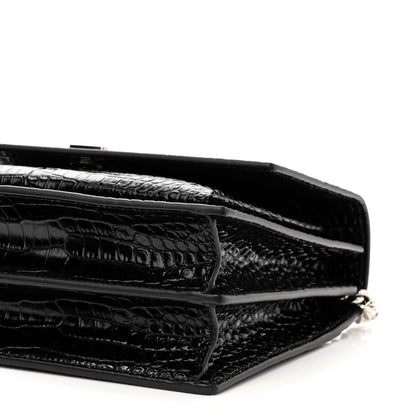 Saint Laurent Calfskin Crocodile Embossed Medium Monogram Sunset Black 9 of 10