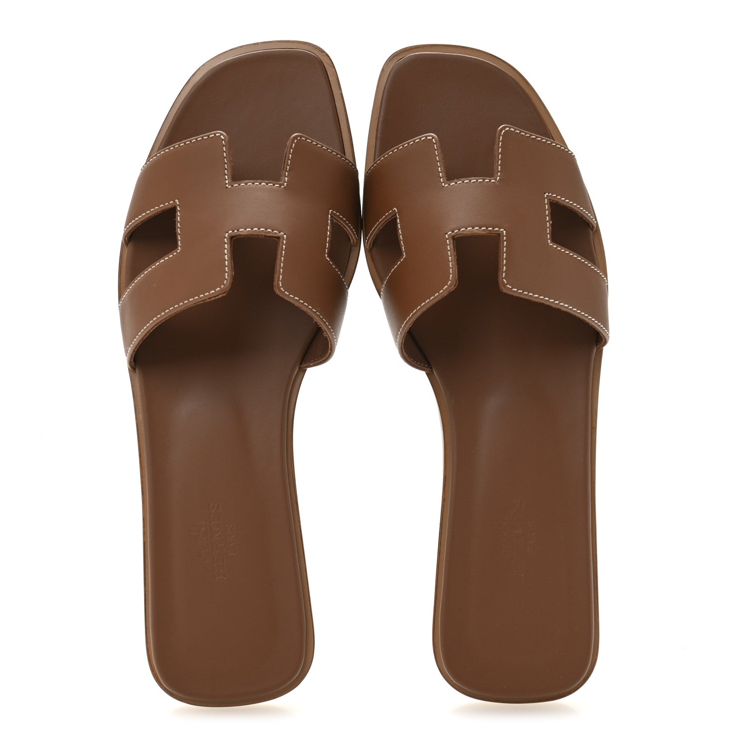 Hermes Box Calfskin Oran Sandals 39.5 Gold 2 of 9