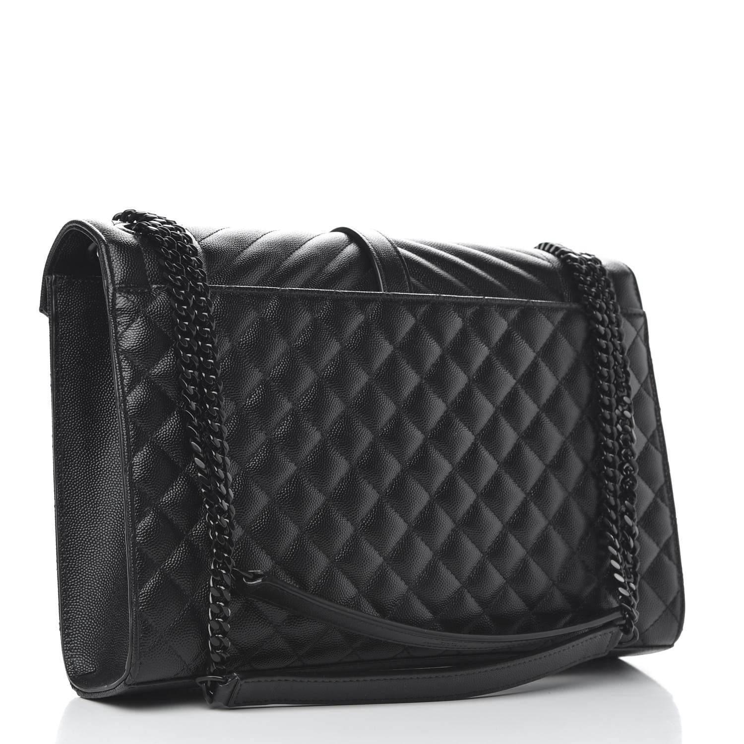 Saint Laurent Grain De Poudre Textured Mixed Matelasse Large Triquilt Monogram Monochrome Satchel Black 3 of 9
