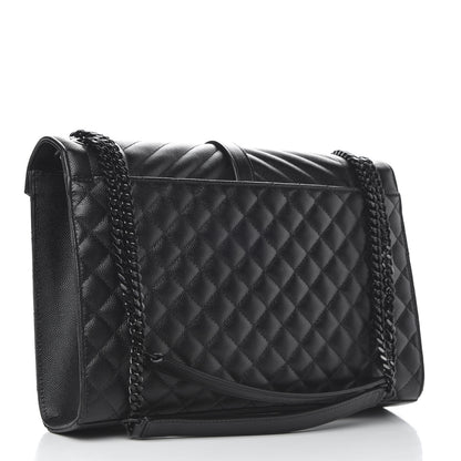 Saint Laurent Grain De Poudre Textured Mixed Matelasse Large Triquilt Monogram Monochrome Satchel Black 3 of 9