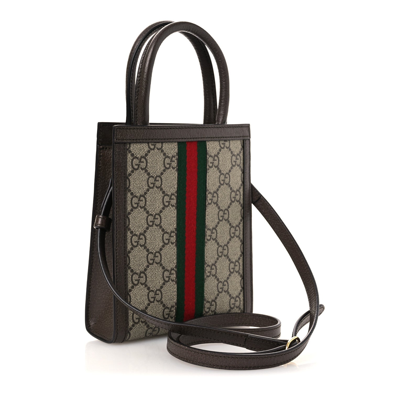 Gucci GG Supreme Monogram Textured Dollar Calfskin Web Super Mini Ophidia Mini Tote Bag Beige Ebony New Acero 3 of 11