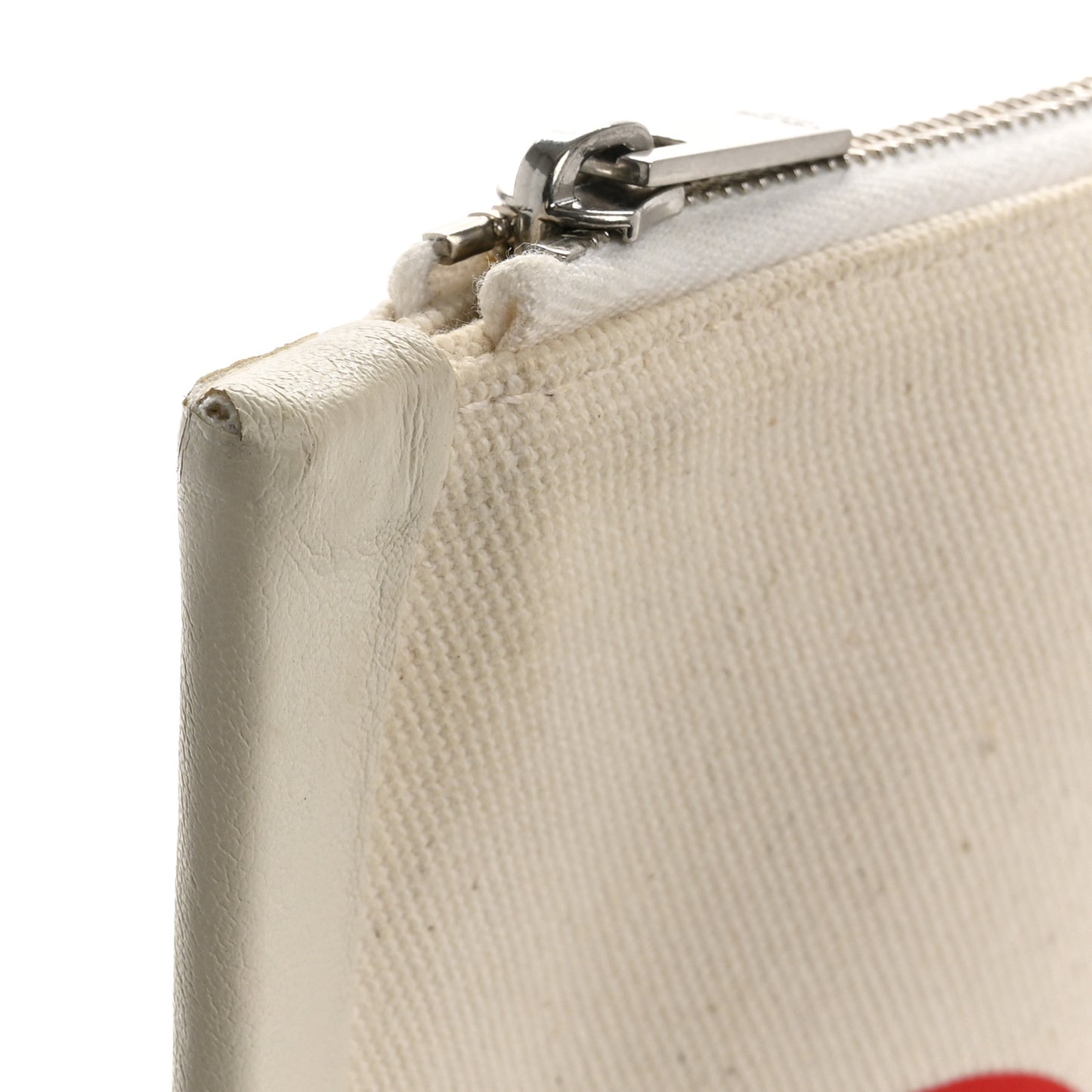 Cotton Canvas Calfskin Made In Large Pouch Red