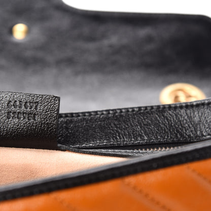 Gucci Vintage Effect Calfskin Matelasse Diagonal Small Torchon GG Marmont Shoulder Bag Cognac Black 10 of 11