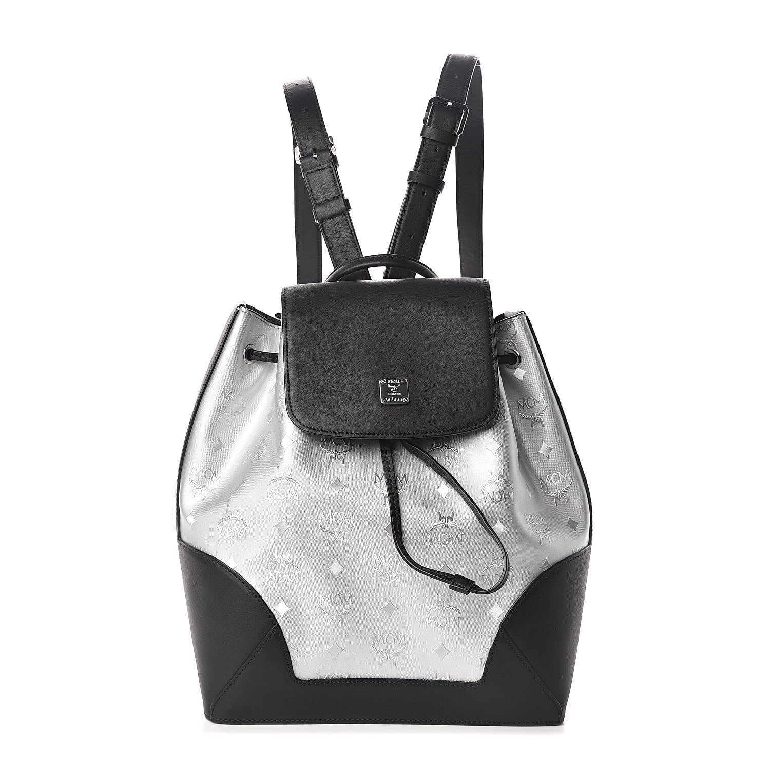 MCM Metallic Monogram Claudia Backpack Silver Black 1 of 9
