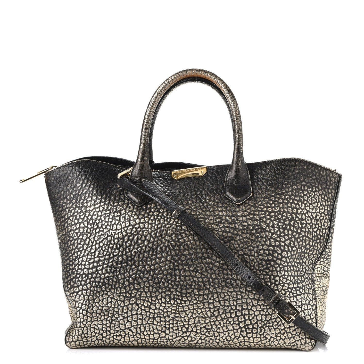 Burberry Gradient Metallic Signature Grain Medium Dewsbury Tote Black Gold 1 of 13