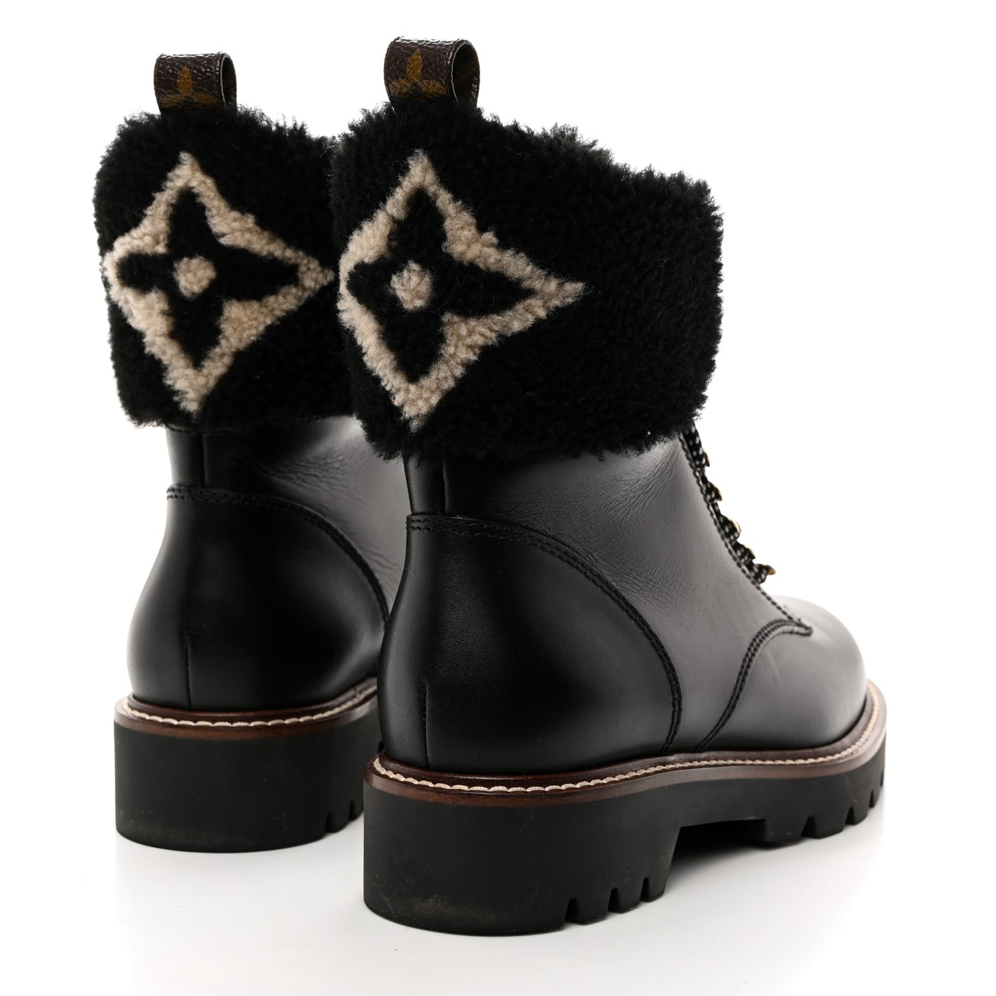 Calfskin Shearling Territory Ranger Combat Boots 37 Black