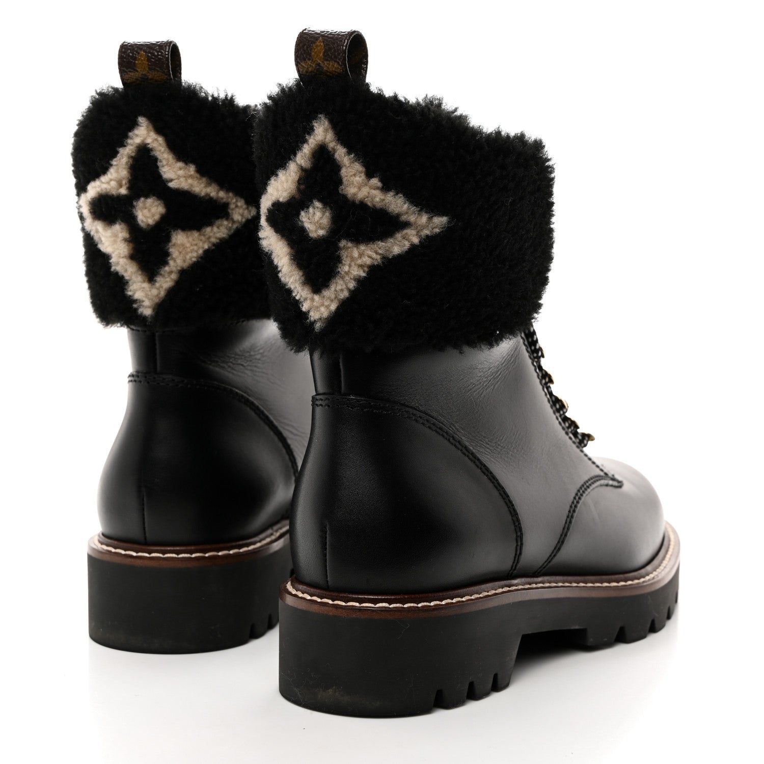 Louis Vuitton Calfskin Shearling Territory Ranger Combat Boots 37 Black 4 of 8