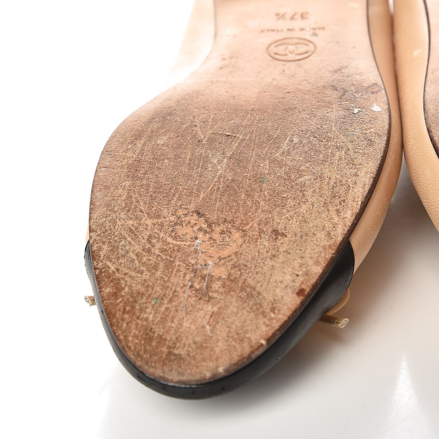 Lambskin Cap Toe Ballerina Ballet Flats 37.5 Beige Black