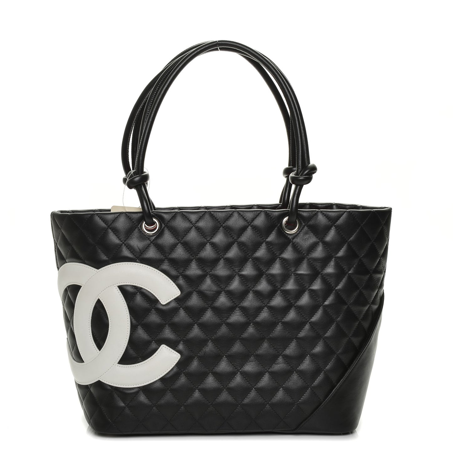 Calfskin Quilted Large Cambon Tote Black White