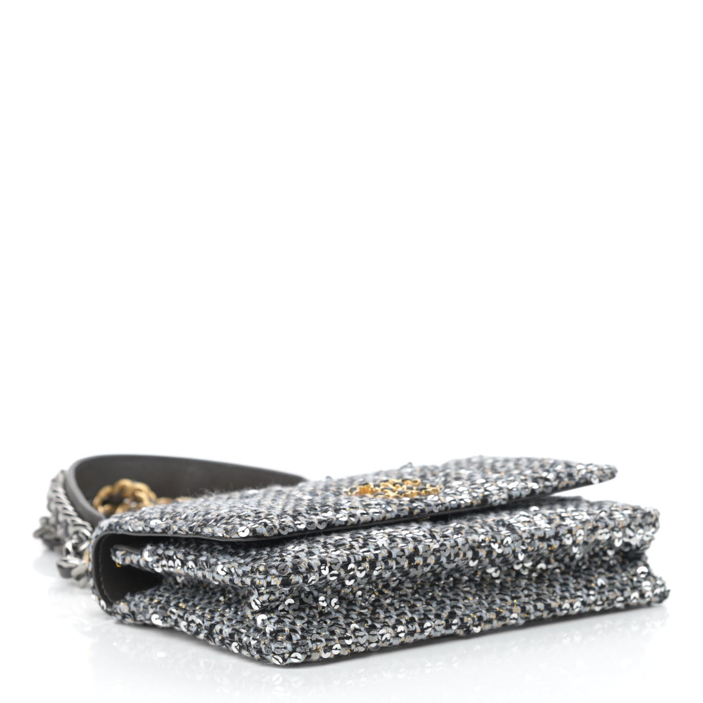 Sequin Quilted Chanel 19 Wallet On Chain WOC Silver