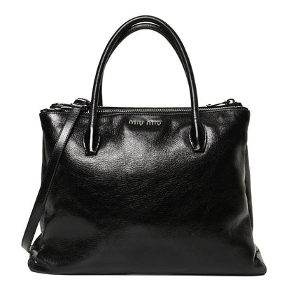 Miu Miu Vitello Shine Top Handle Satchel Black 1 of 13