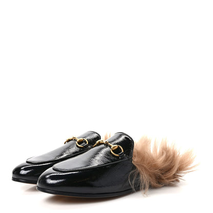 Gucci Patent Fur Womens Princetown Slippers 35.5 Black Natural 3 of 8