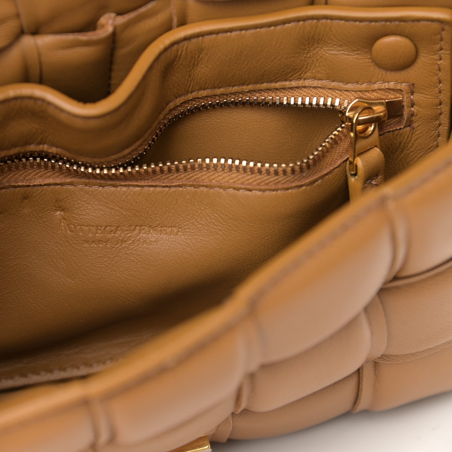 Nappa Maxi Intreccio Padded Cassette Crossbody Bag Caramel