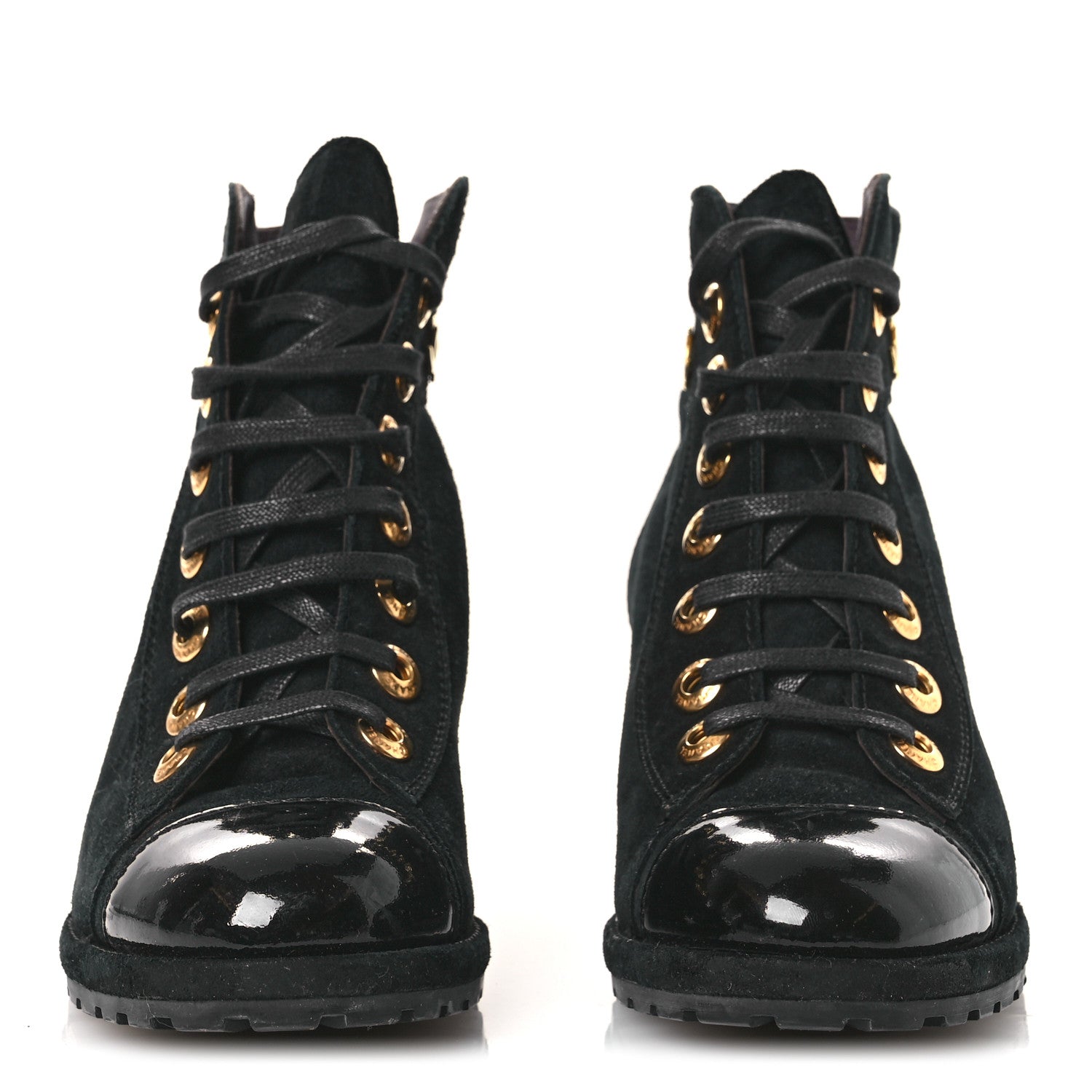 Chanel Suede Patent Cap Toe CC Ankle Boots 40.5 Black 3 of 13