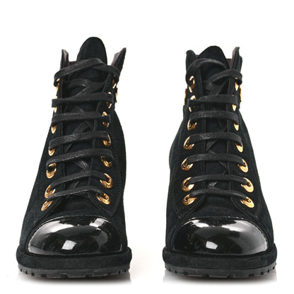 Chanel Suede Patent Cap Toe CC Ankle Boots 40.5 Black 3 of 13