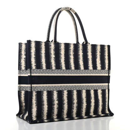 Christian Dior Canvas Embroidered Large Striped Book Tote Navy 2 of 11