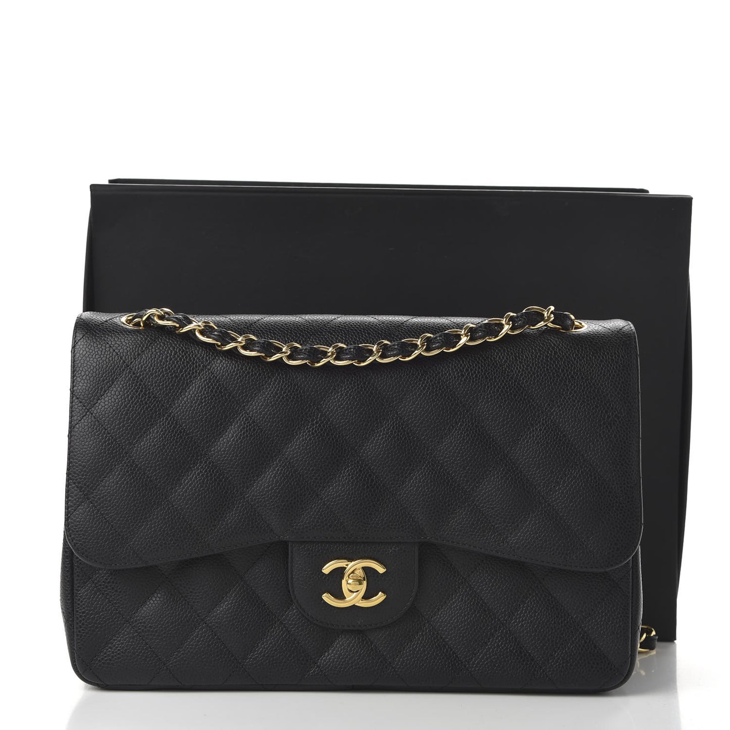 Caviar Quilted Jumbo Double Flap Black