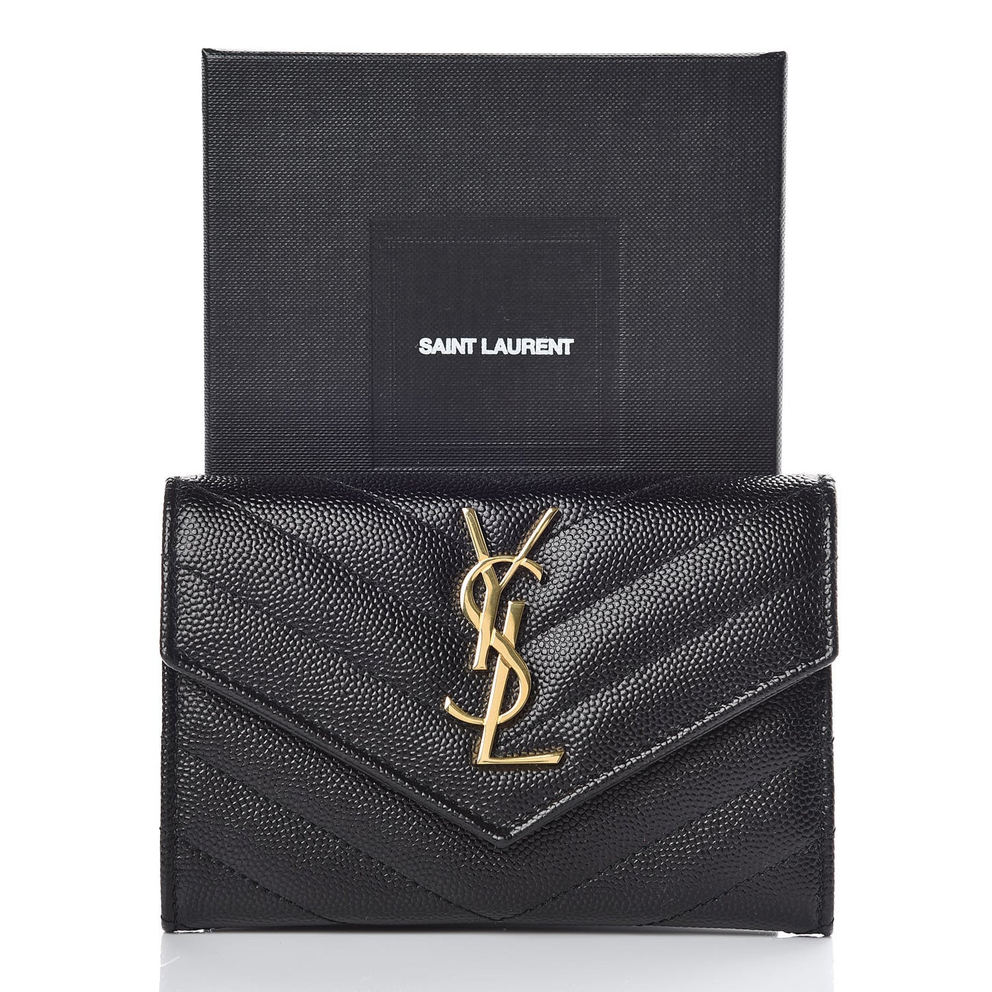 Grain De Poudre Matelasse Chevron Small Monogram Envelope Wallet Black