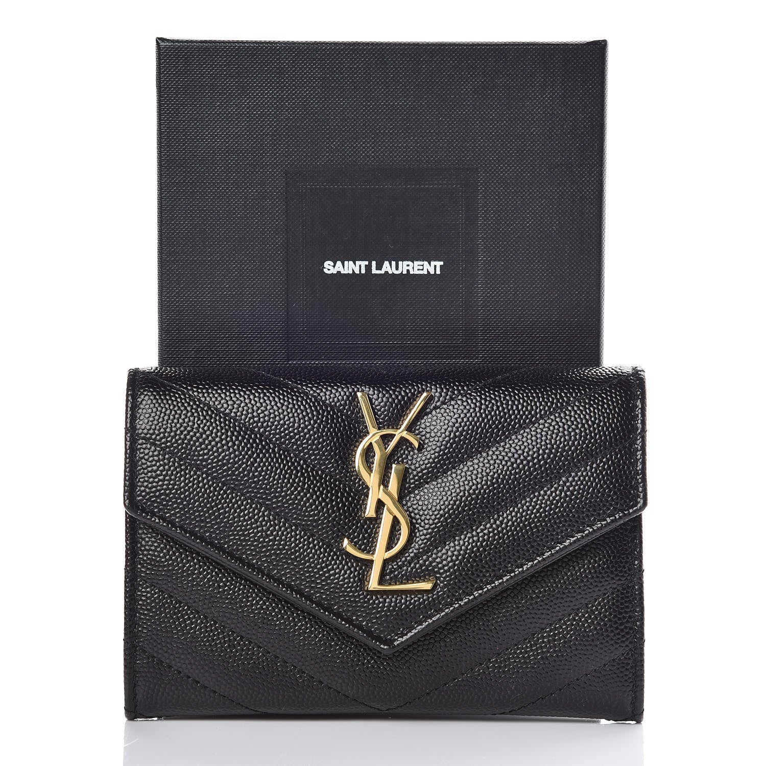 Saint Laurent Grain De Poudre Matelasse Chevron Small Monogram Envelope Wallet Black 7 of 7