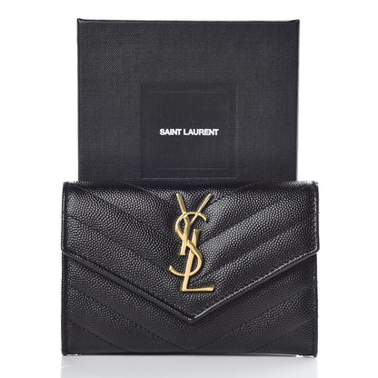 Saint Laurent Grain De Poudre Matelasse Chevron Small Monogram Envelope Wallet Black 7 of 7