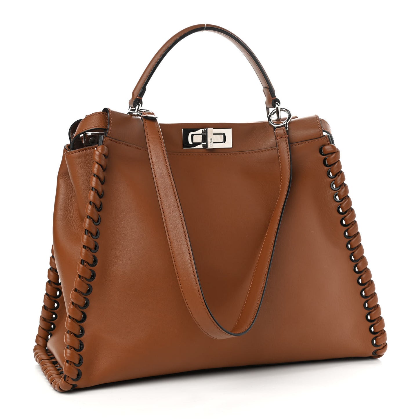 Calfskin Lace Up Large Peekaboo Iconic Satchel Cognac