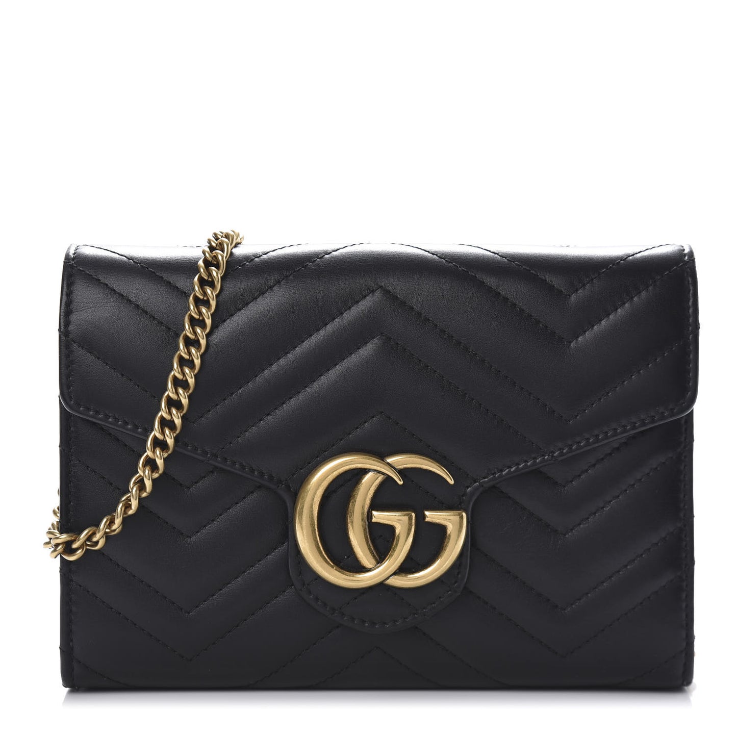 Calfskin Matelasse GG Marmont Chain Wallet Black