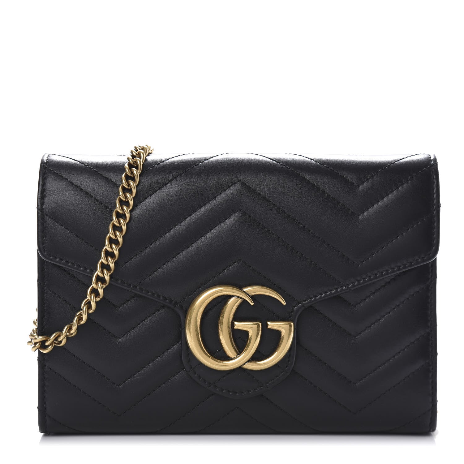 Gucci Calfskin Matelasse GG Marmont Chain Wallet Black 1 of 9