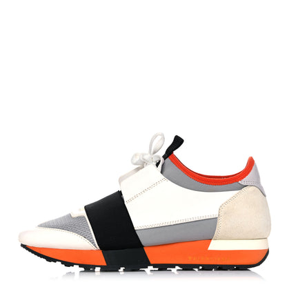 Balenciaga Calfskin Neoprene Mesh Suede Race Runner Sneakers 38 White Black Grey 1 of 15