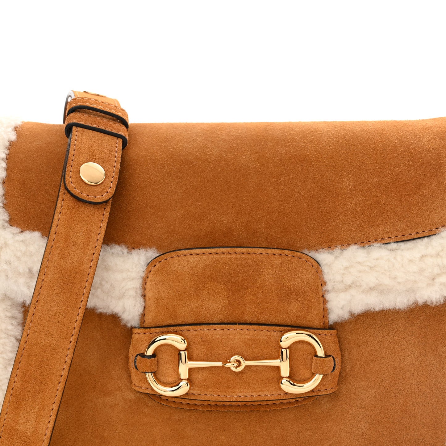 Suede Shearling Horsebit 1955 Shoulder Bag Brown