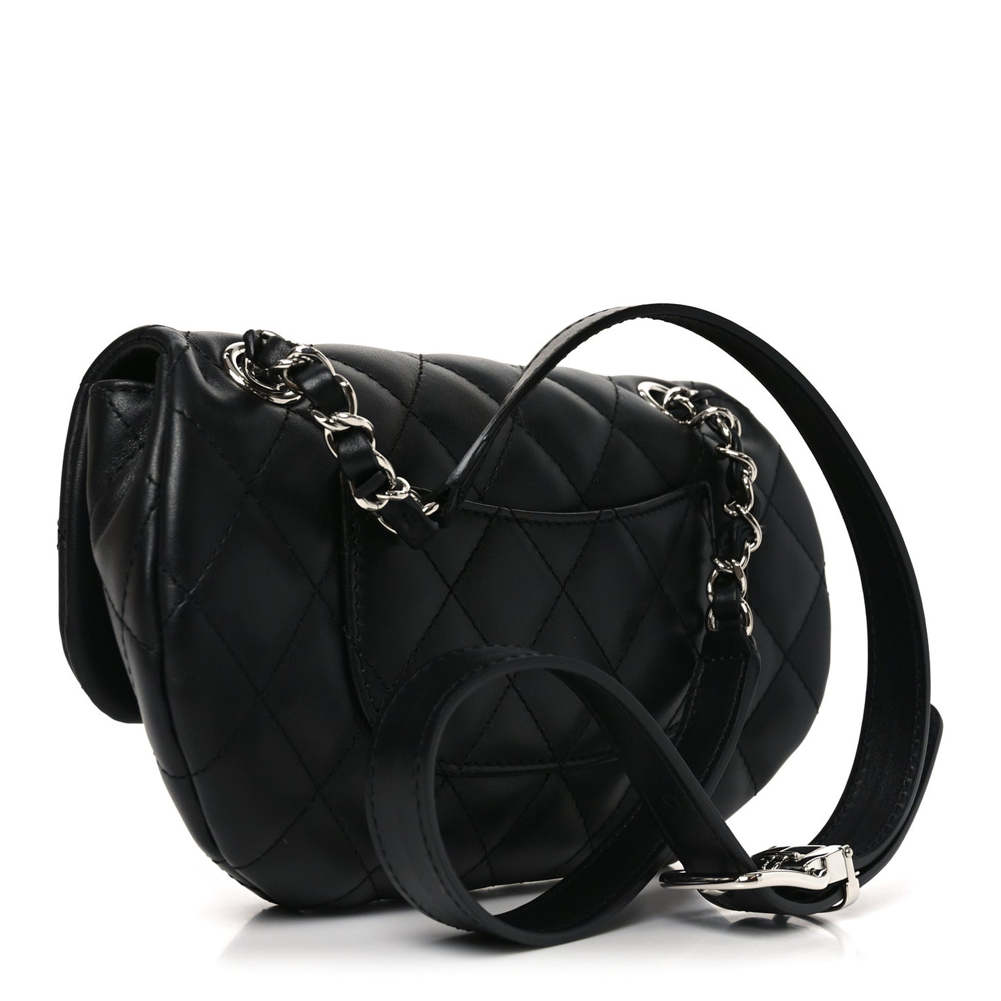 Calfskin Quilted CC Uniform Flap Belt Bag Black