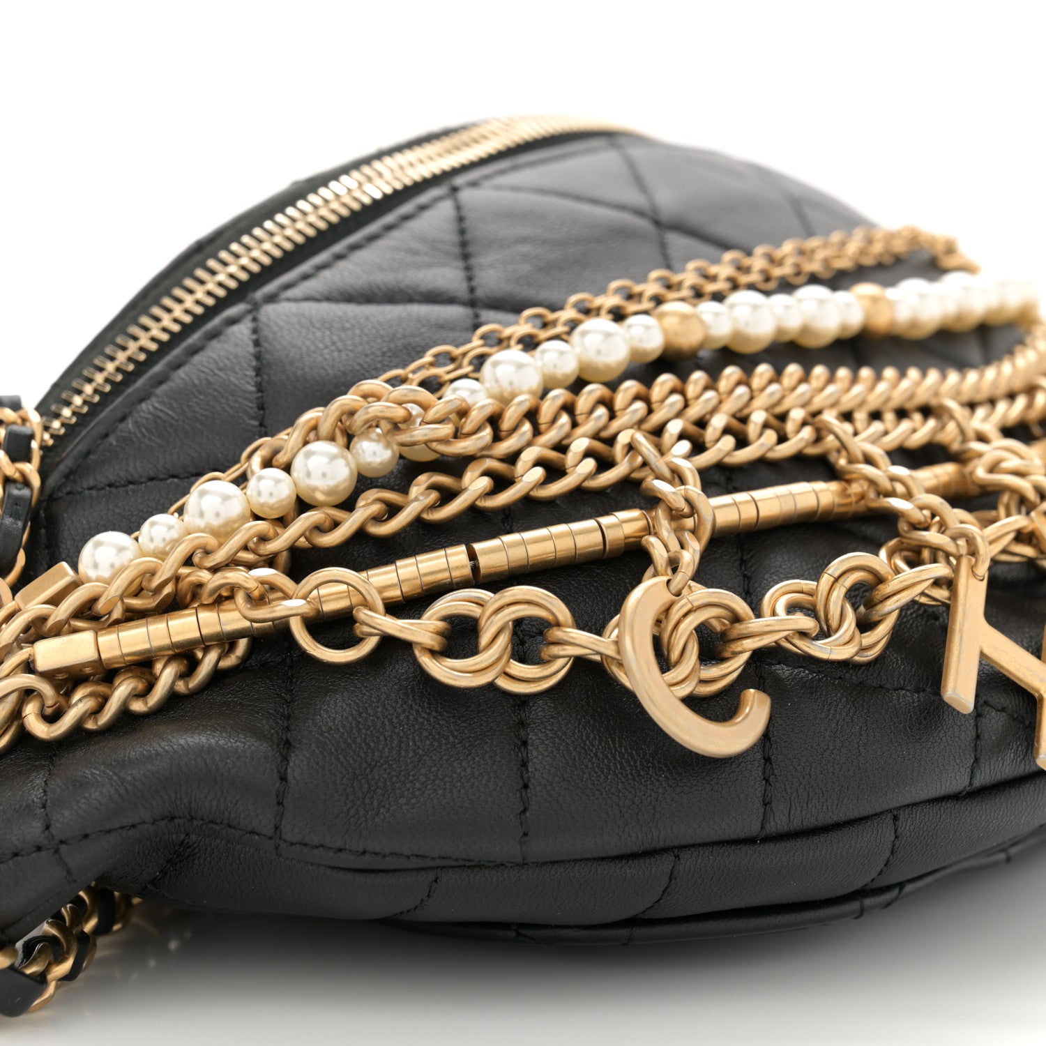 Chanel Lambskin Quilted All About Chains Waist Belt Bag Black 8 of 9