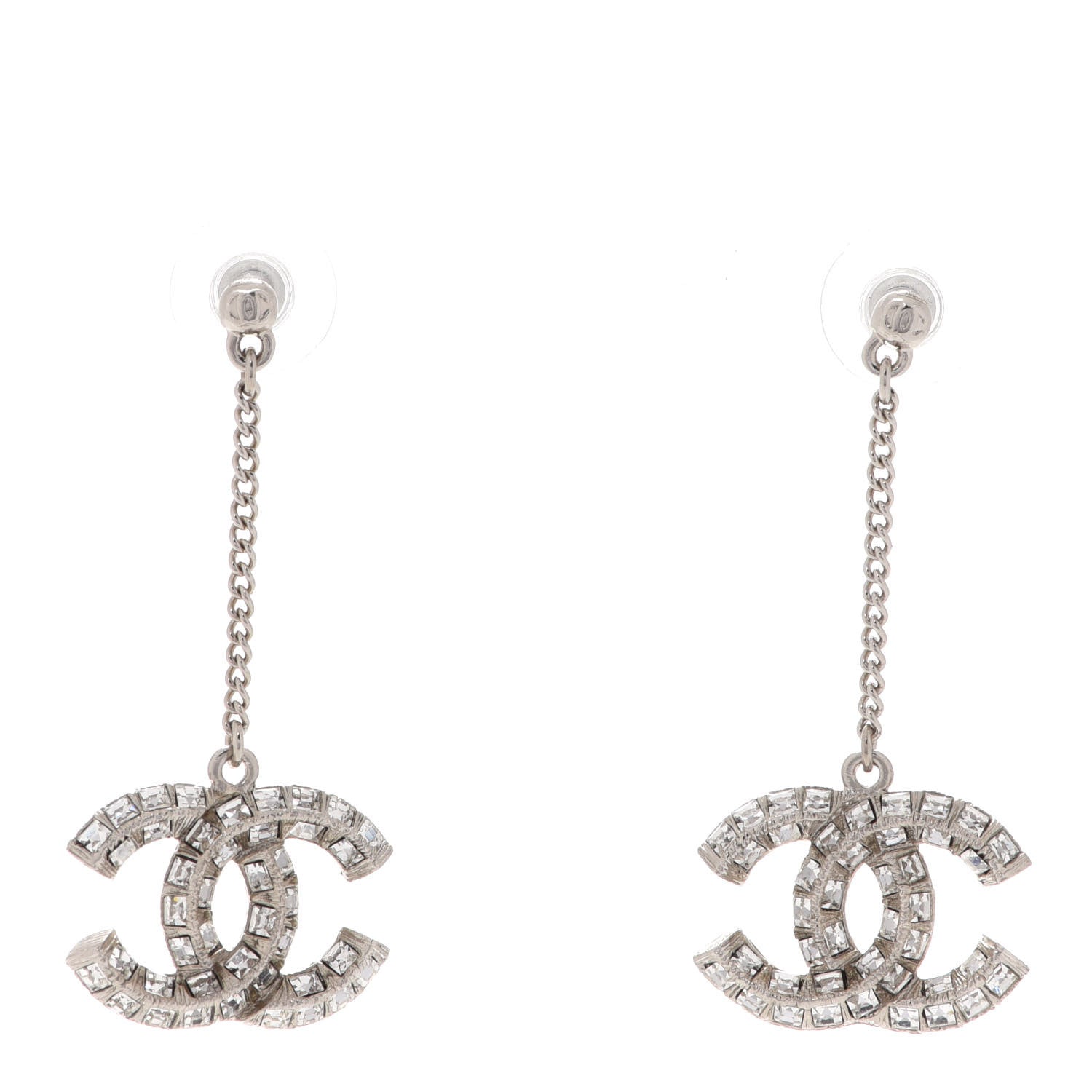 Chanel Baguette Crystal CC Drop Earrings Silver 1 of 6