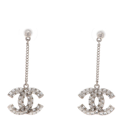 Chanel Baguette Crystal CC Drop Earrings Silver 1 of 6