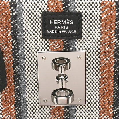 Hermes Toile Swift Broderie Shoulder Birkin Light 29 Black Bleu Zanzibar 7 of 11