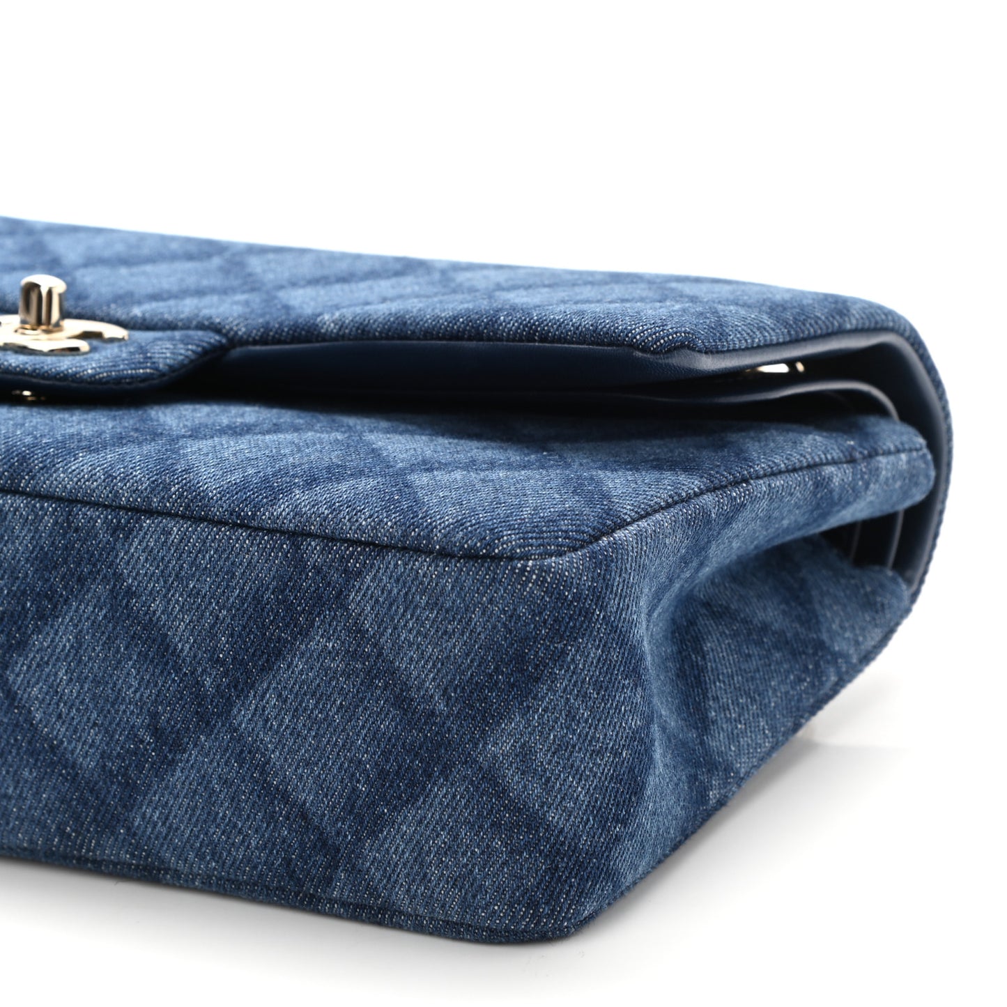 Printed Denim Quilted Medium Double Flap Dark Blue