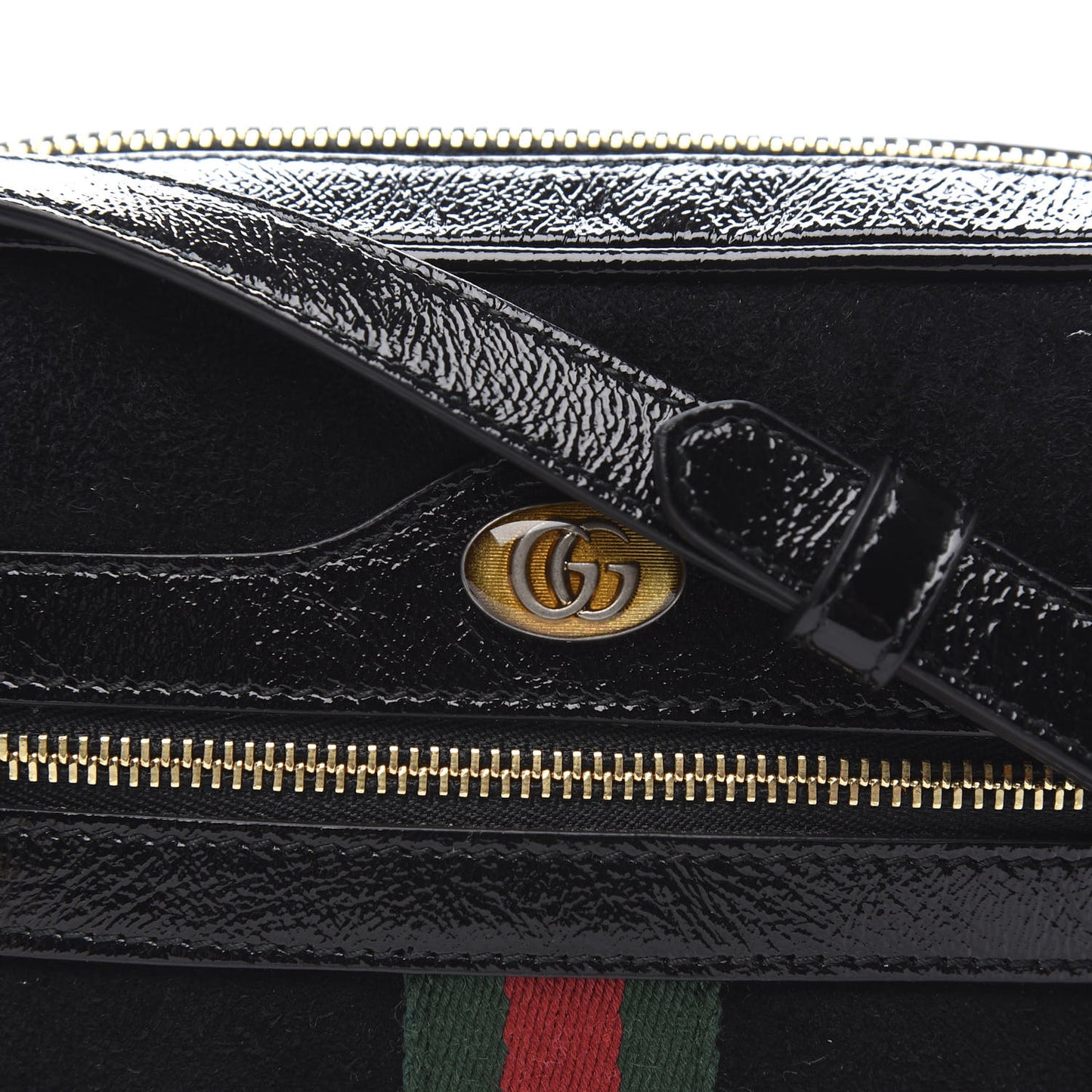 Suede Patent Web Mini Ophidia Shoulder Bag Black