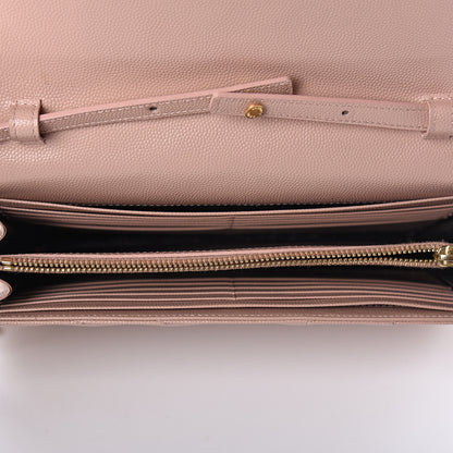 Saint Laurent Grain De Poudre Matelasse Chevron Monogram Chain Wallet Pale Blush 5 of 12