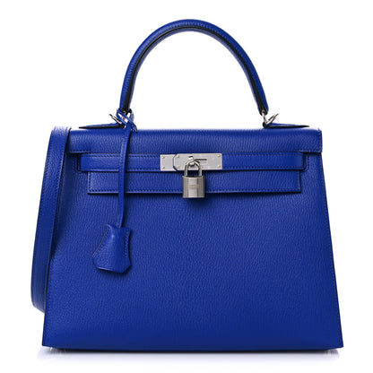Hermes Chevre Mysore Horseshoe Kelly Sellier 28 Bleu Electrique Magnolia 1 of 9