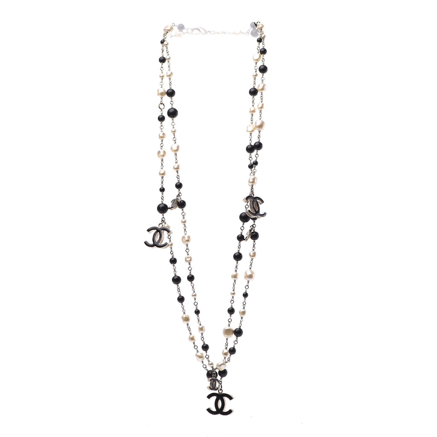 Chanel Pearl Bead Enamel CC Long Necklace Black Light Gold 2 of 4