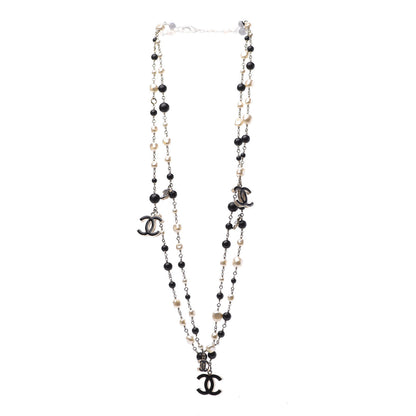 Chanel Pearl Bead Enamel CC Long Necklace Black Light Gold 2 of 4