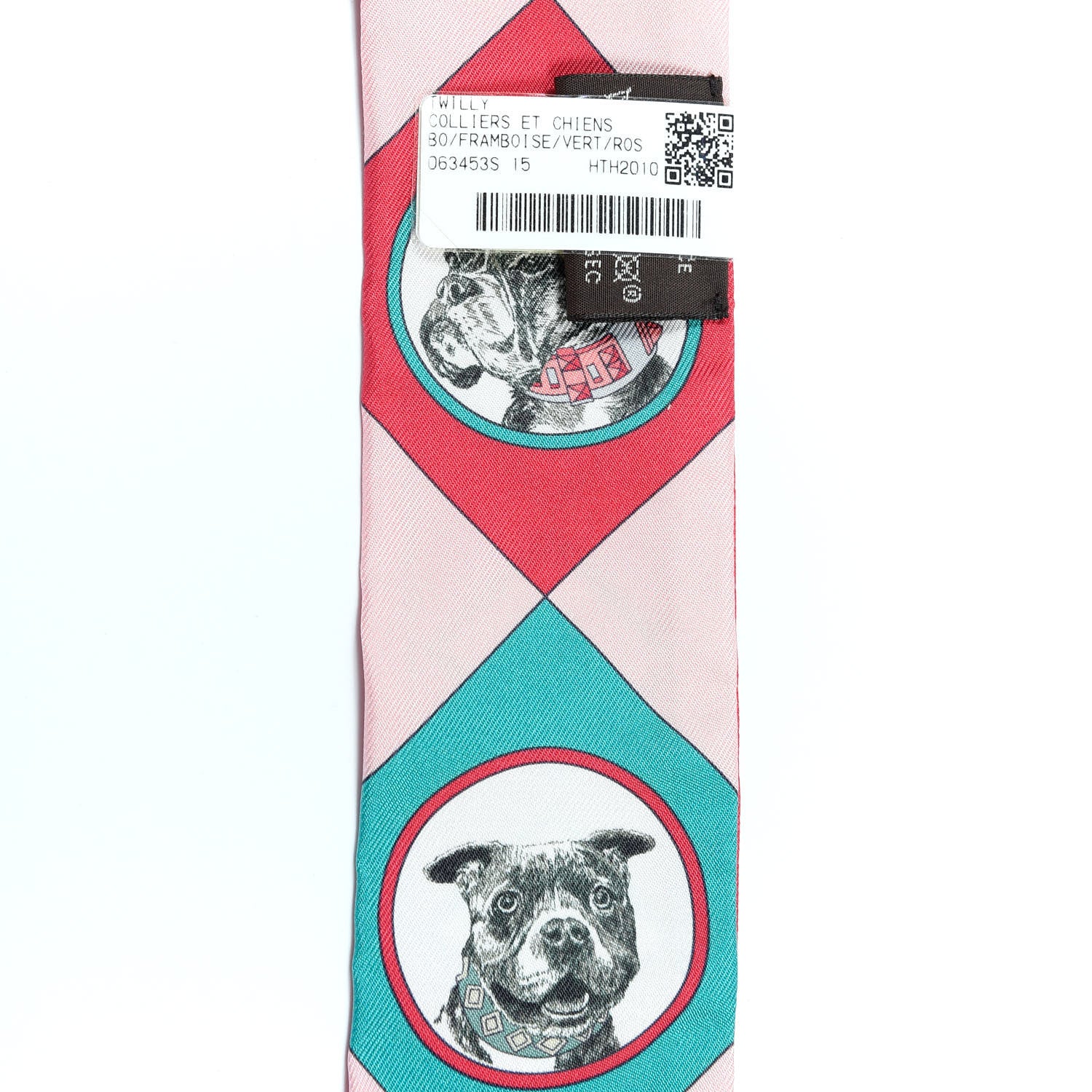 Hermes Silk Colliers Et Chiens Twilly Framboise Vert Rose 2 of 5