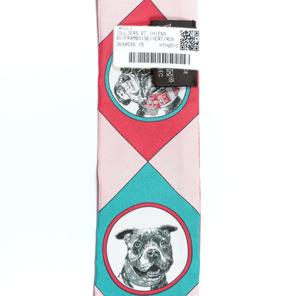 Hermes Silk Colliers Et Chiens Twilly Framboise Vert Rose 2 of 5