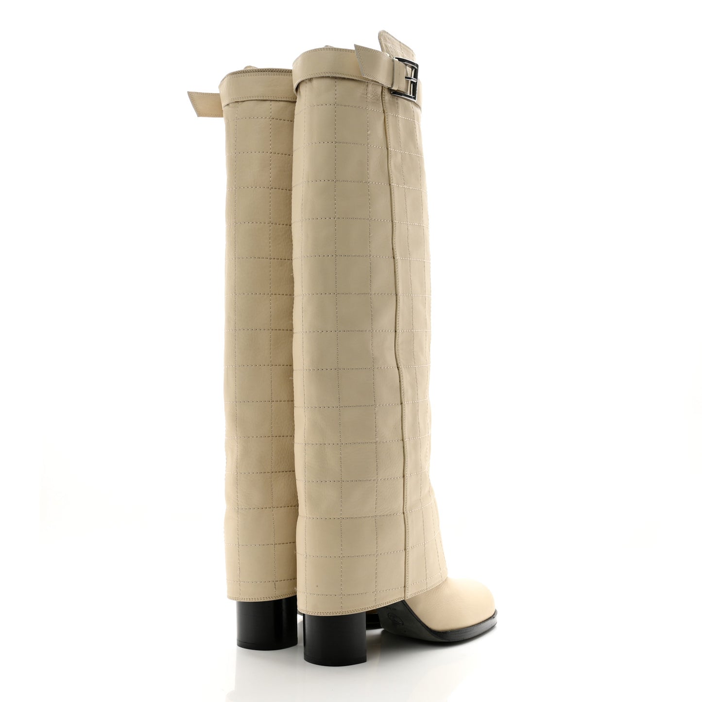 Lambskin Quilted Chocolate Bar High Boots 39 Ivory