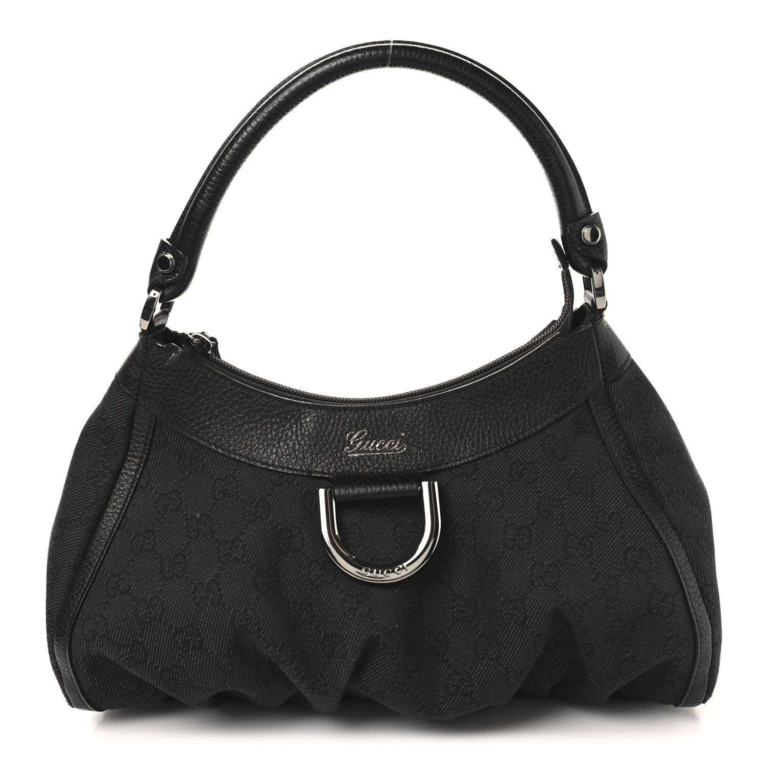 Gucci Monogram Medium D Gold Ring Hobo Black 1 of 12