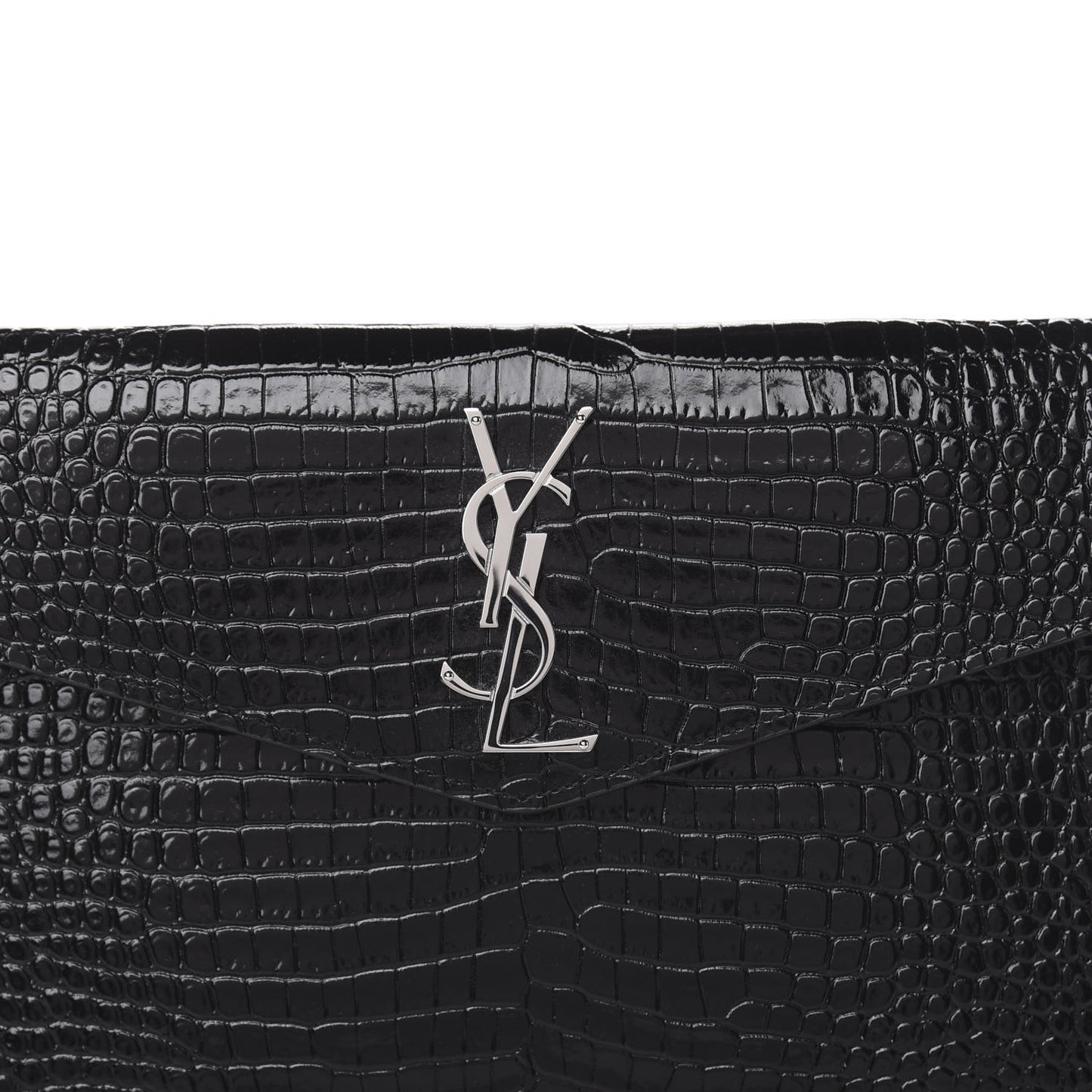 Calfskin Crocodile Embossed Uptown Monogram Clutch Black