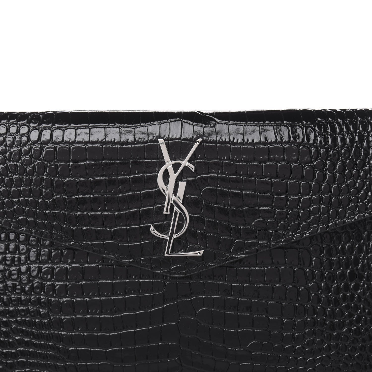 Saint Laurent Calfskin Crocodile Embossed Uptown Monogram Clutch Black 5 of 8