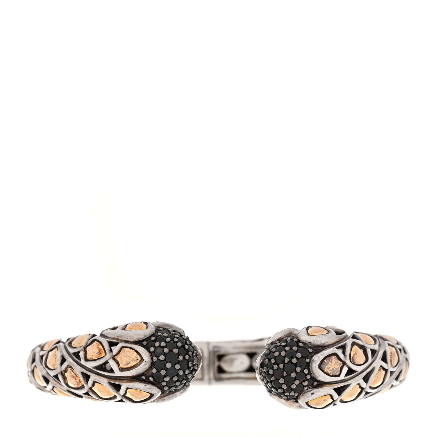 John Hardy Sterling Silver 18K Yellow Gold Black Sapphire Legends Naga Cuff Bracelet 1 of 3