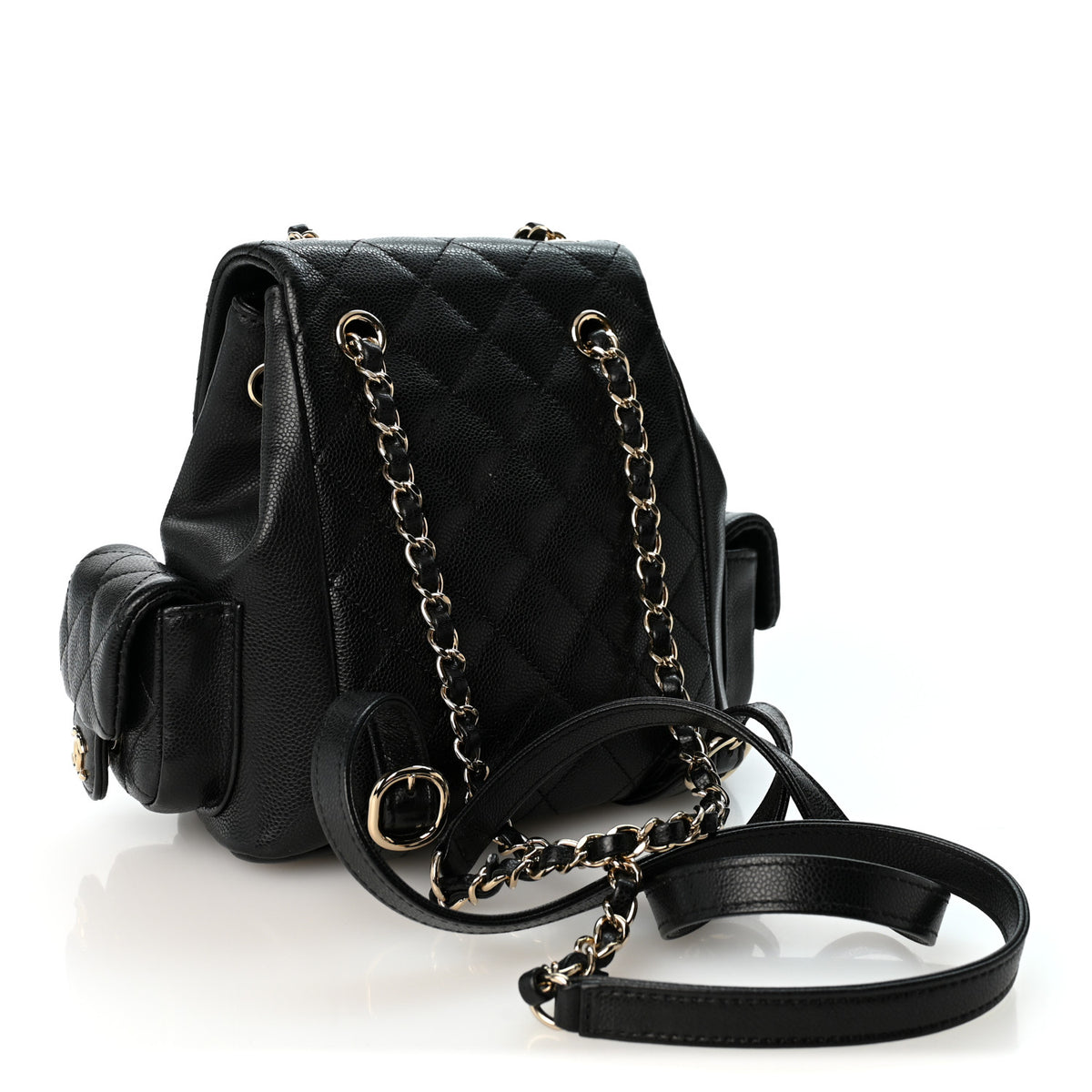 Chanel Shiny Caviar Quilted Small Pockets Drawstring Backpack Black 4 of 19