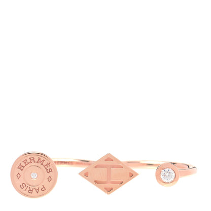 Hermes 18K Rose Gold Diamond Gambade Double Ring 53 6.5 1 of 6